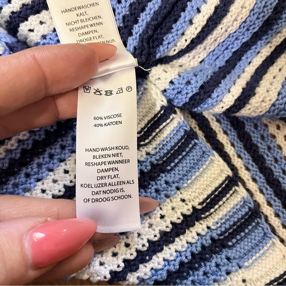 C & C California Blue White Crochet Halter Style Swim Cover Up Mini Dress Beach - Picture 6 of 9